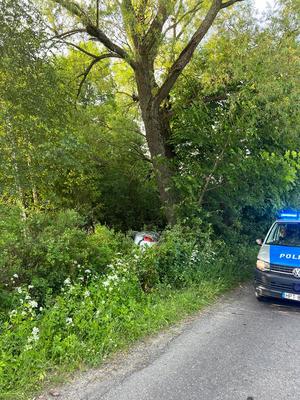 ford leżący na boku w rowie