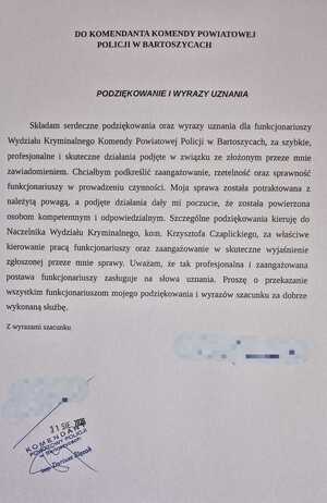 treść podziękowań